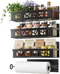 Magnetic Spice Rack with Paper Towel Holder,4 Pack refrigerator organizer