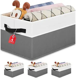 Large Shelf Storage Bins 4 Pack,Grey Collapsible Baskets