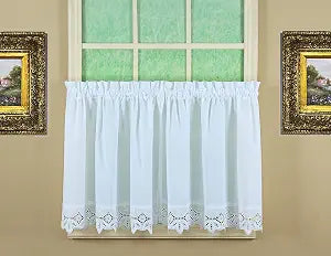 Today's Curtain, Heirloom Battenberg Eyelet Tier 36", White, 58" W x 36" L