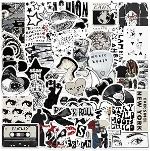 50PCS Aesthetic Downtown Girls Stickers Trendy Y2K Stickers Waterproof Cool Girls Sticker for Teens Adults Vinyl Decals for Laptop Kindle Water Bottle Scrapbook Party Supplies Black