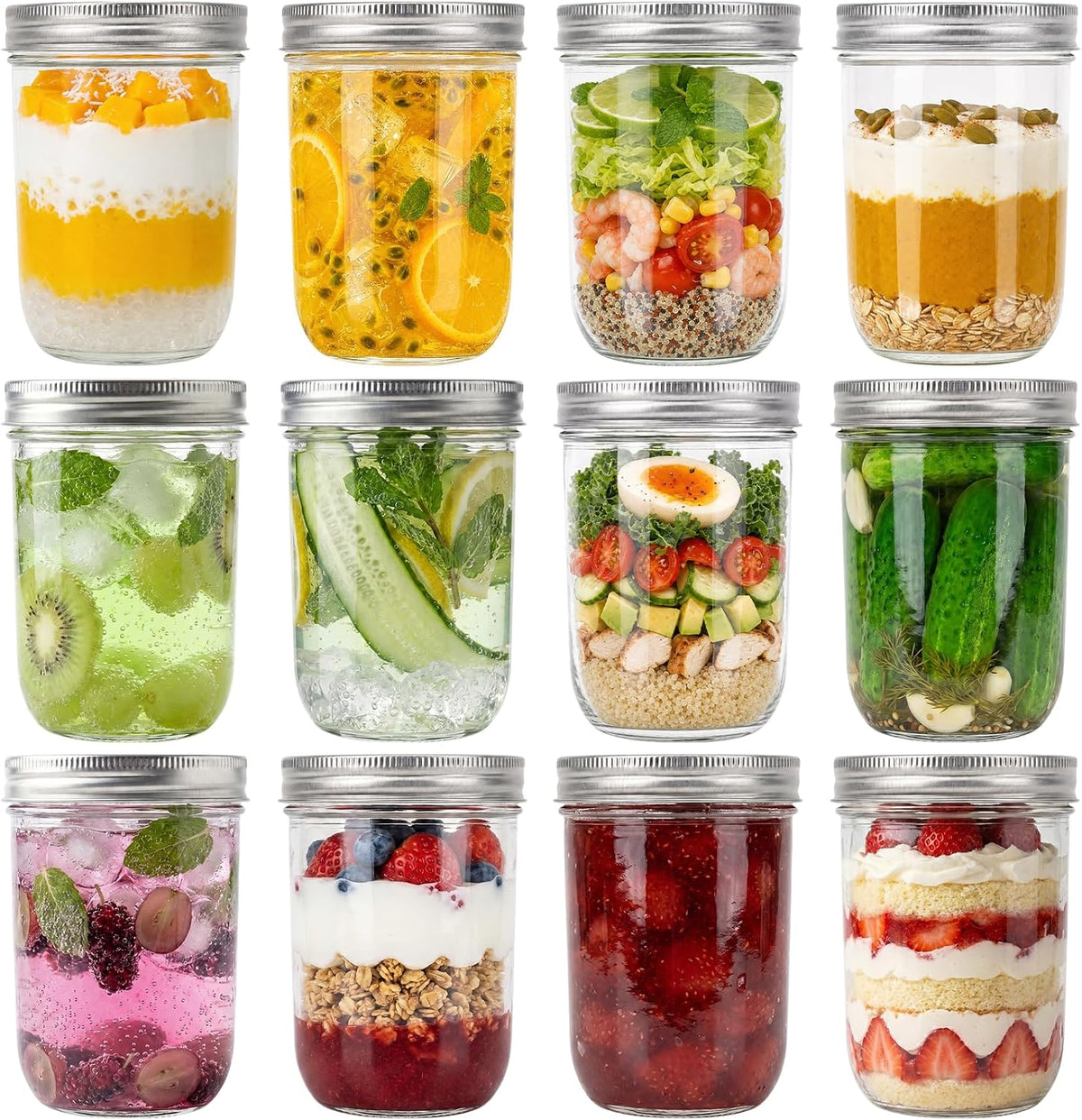 Wide Mouth Mason Jar 16 oz, 12 Pack Clear Glass Canning Jars for Preserving
