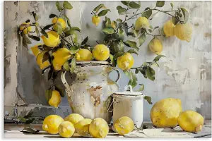 Lemons Canisters Still Life, 20 x 30 Inch Canvas Wall Art