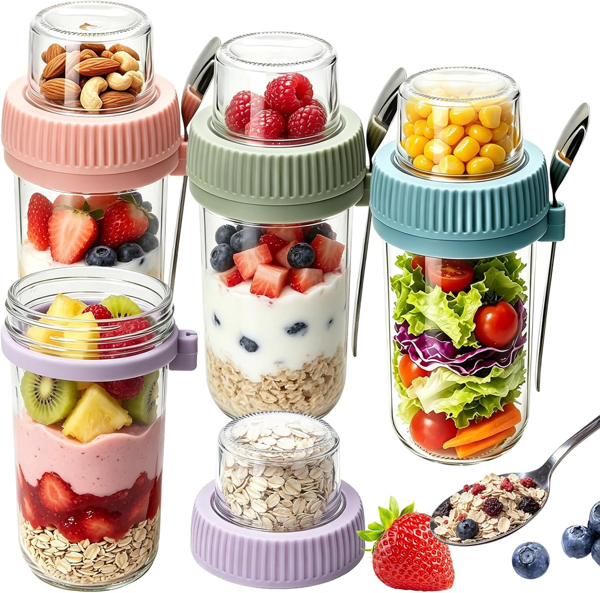 25oz 4pack Overnight Oats Containers with Lids,Yogurt Glass Containers