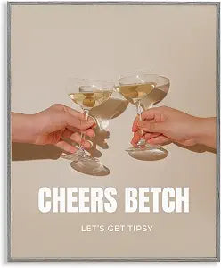 Cheers Betch Wine Glasses Retro, 16 x 20 Inch Framed Gicle Print