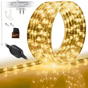 10ft LED Rope Lights, Permanent Outdoor Waterproof Connectable Flexible w/Clear PVC Tube, ETL Certified, Festive Holiday Christmas Lighting Garden Accent Lounge Terrace Decor - Warm White