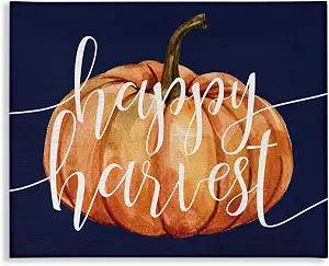 'Happy Harvest Phrase Orange Pumpkin over Blue'| Canvas Art