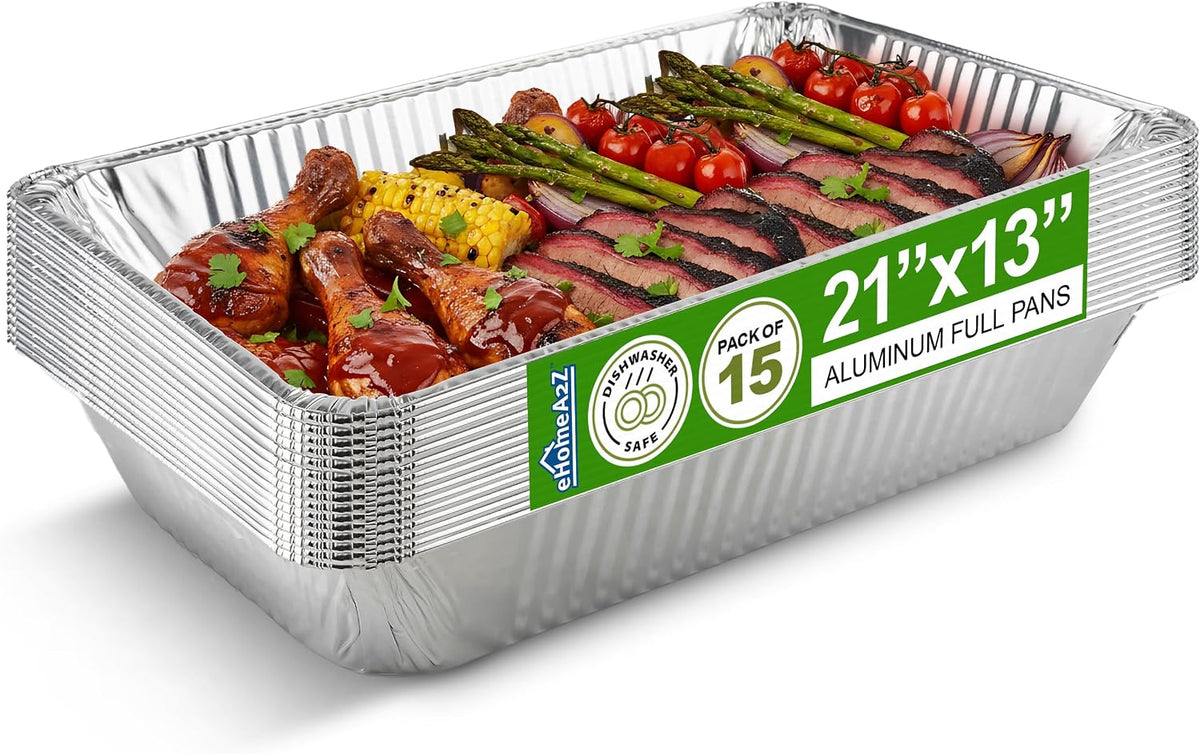 Large Aluminum Pans Full Size Deep Foil Disposable Durable Large Steam Table Pans for Baking Serving, Chafing Trays for Caterers, Bakeware 21 x 13 x 3 (15)