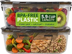 Plastic Meal Prep Containers with Lids - 2 Pack Airtight Vented