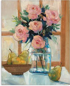 Stupell Industries Pink Roses Fruit Kitchen, 16 x 20 Inch Canvas Wall Art