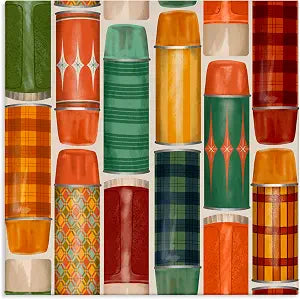 Retro Thermos Plaid Still Life, 24 x 24 Inch Canvas Wall Art