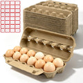 24 Pack Egg Cartons 12 Count, 2 x 6 Rectangular Paper Pulp Egg Holder Bulk Reusable, Blank Natural Cardboard Egg Crate with 48 Labels for Chicken Duck Eggs Farm Market Home Storage