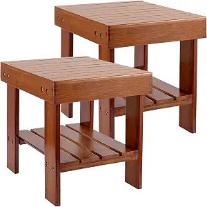 2 Pack Bamboo Step Stool, Bamboo Shower Bench, 11 x 9 x 10 Inch Foot Stool, Seat Stool for Home, Garden, Living Room, Kitchen, Bathroom, Bedroom,
