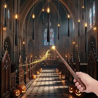 10PCS Black Floating and Hanging Flameless Taper Candles with Wand Remote, Battery Operated Gothic Halloween Candles with Flickering Amber Glow for Haunted House, Witchy Dinner, Ceiling Decor