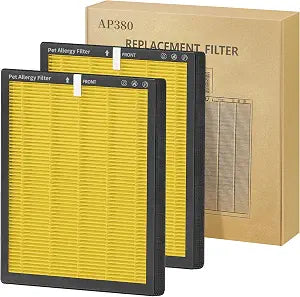 AP380 Pet Care Replacement Filter Compatible with Akeelia AP380, 3-IN-1 HEPA Filter and Activated Carbon Filter for Home,Bedroom,Office,2Pack,Yellow
