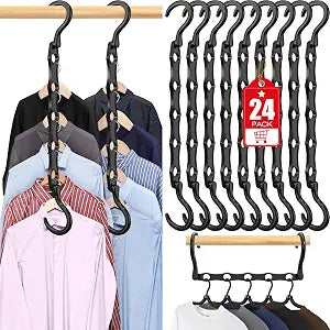 24 Pack Hangers Space Saving Magic Plastic Hanger Organizer Dark Black
