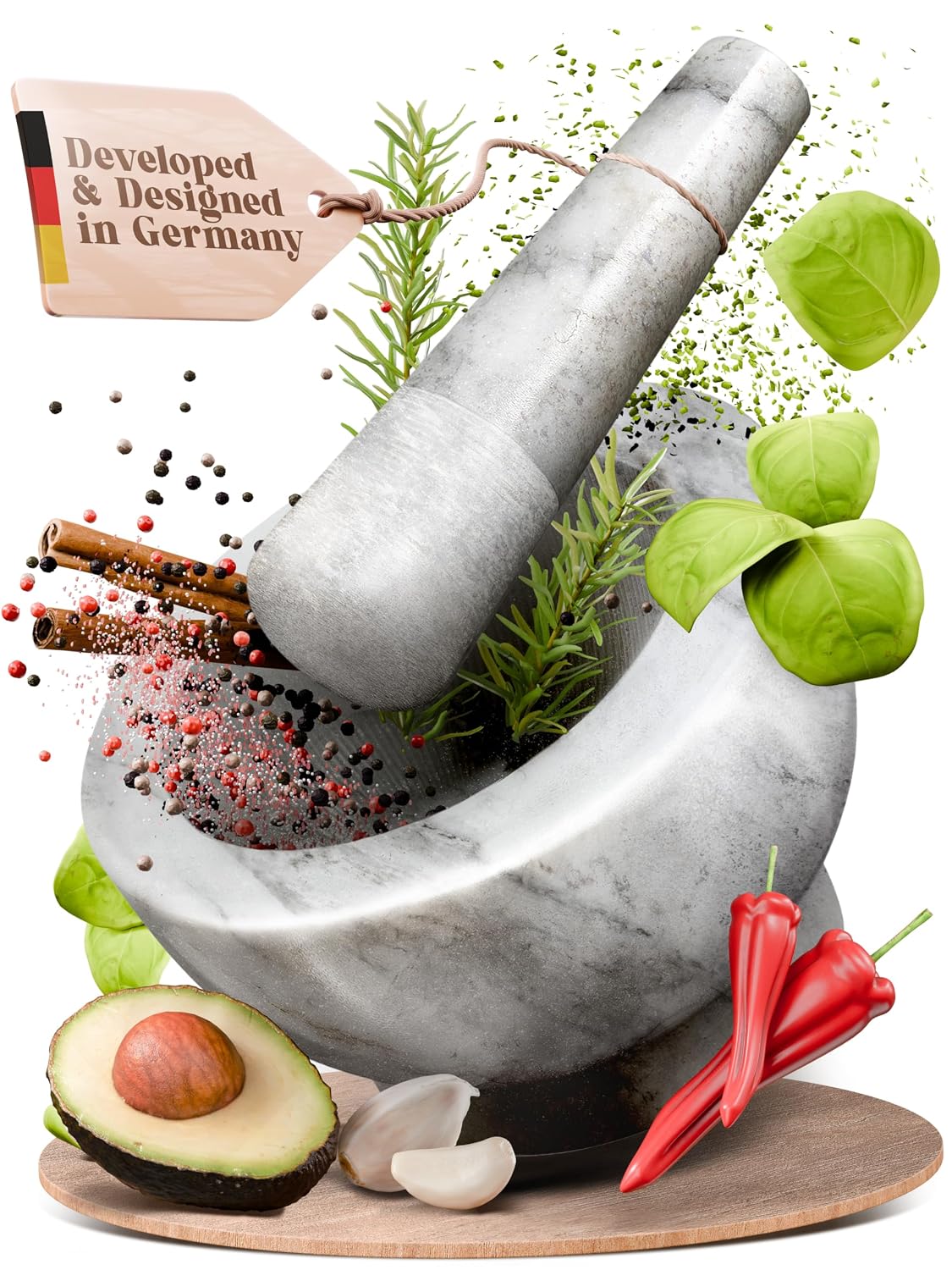 ChefSofi Mortar and Pestle Set (White Marble, 1.5-Cups)