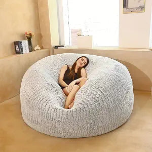 Crocodile Patterned Bean Bag Chair Cover, Large Round Soft Sofa Bed Cover, Living Room Furniture, Lazy Sofa Bed Cover (Stone Color, 6FT(150x65cm))