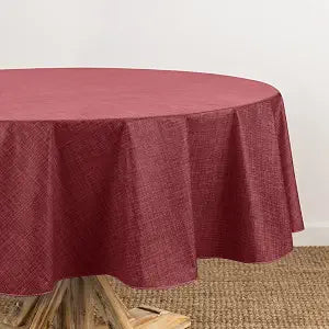 Elrene Home Fashions Monterey Linen Inspired Water- and Stain-Resistant Vinyl Tablecloth with Flannel Backing, 60 inches X 84 inches, Oval, Brick