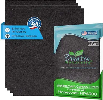 Breathe Naturally - Replacement Filters Compatible with Honeywell Air Purifier HPA300, HPA300 or HRF-R3 Series  Activated Carbon Prefilter  12" x 17.2", 14" x 17.2" - Easy Replacement - (Pack of 4)
