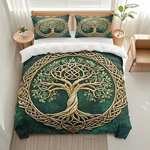 Tree of Life Pattern Duvet Cover Set, 3 Piece Decorative Soft Bedding Set (1 Duvet Cover and 2 Pillowcases), Trendy Vintage Comforter Cover Set for Gift Bedroom Decoration