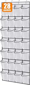 MISSLO 28 Large Pockets Over The Door Shoe Rack Hanging Shoe Organizer for Closet Door Shoe Storage Holder Mesh Hanger, White