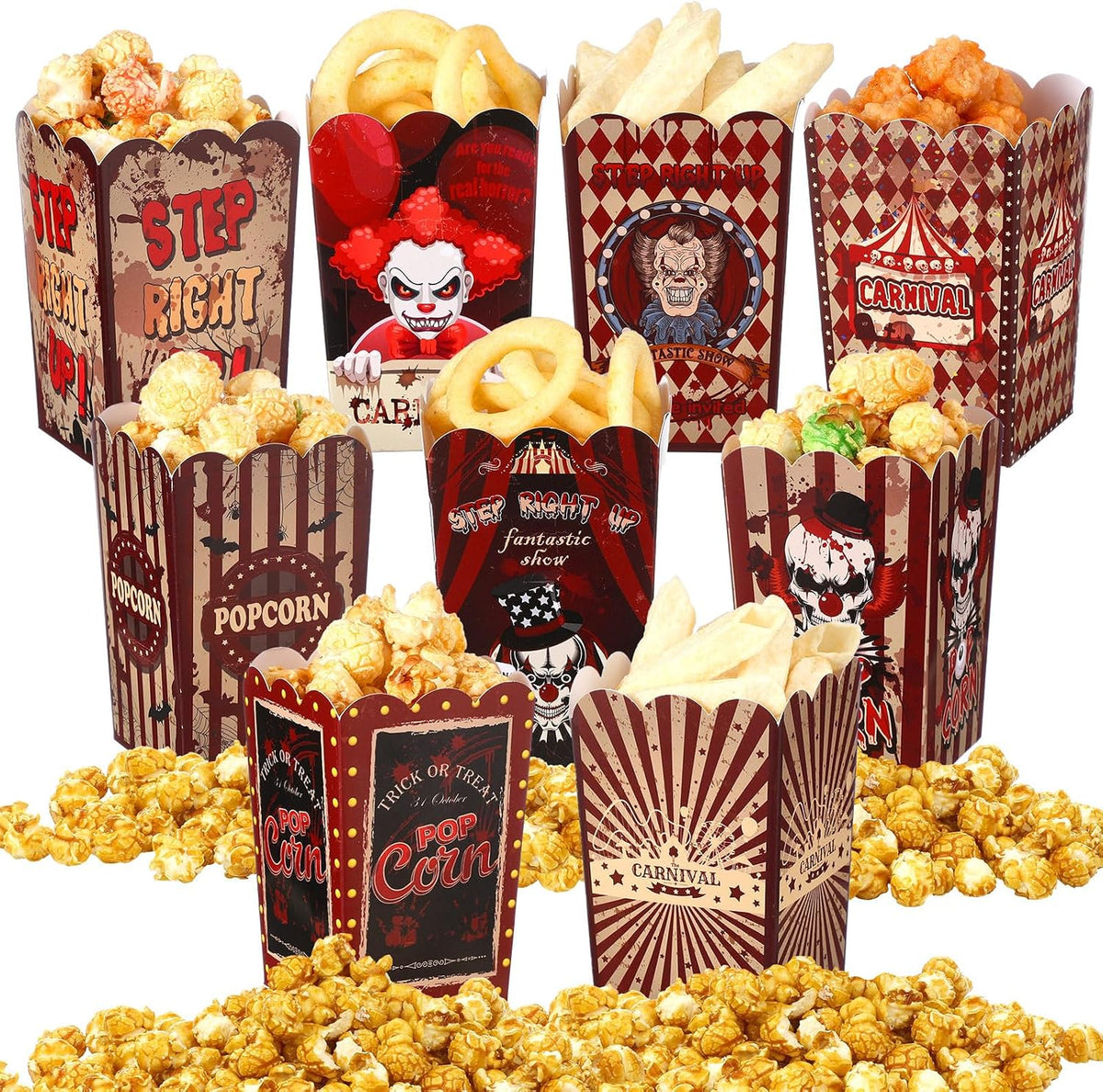 Weekgrat 90 Pcs 9 Styles Halloween Horror Circus Popcorn Boxes