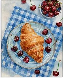 Cherries Croissant Breakfast, 16 x 20 Inch Canvas Wall Art