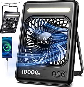 10000mAh Portable Travel Fan, LED Lantern, 5 Speeds, 24H Runtime