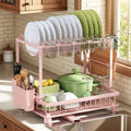 2-Tier Dish Drying Rack for Kitchen Counter, Space-Saving, Pink
