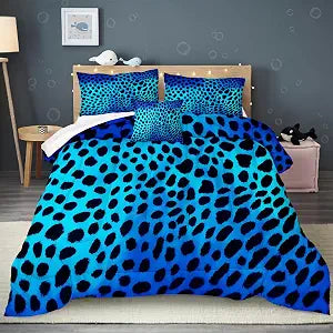 Leopard Print Comforter Black Blue Bedding Set Blue Cheetah Animal Print Texture Wild Leopard Pattern Super Soft Cozy Forest Comforter Set Queen