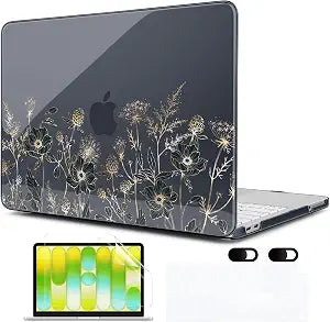 MEEgoodo Printed Case for New MacBook Neo 13 inch 2026 Release(Fit Model A3404), Laptop Hard Shell Cases with Keyboard Skin & Screen Protector & Webcam Covers, Golden Flowers & Herbs