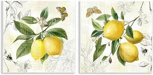 Distressed Country Lemon, 12 x 12 Inch Mounted Print on Wall Plaque Set