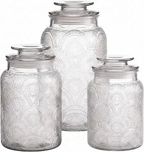 Style Setter Clear Glass Kitchen Canister Set, Retro Design 3PC, 34-54oz