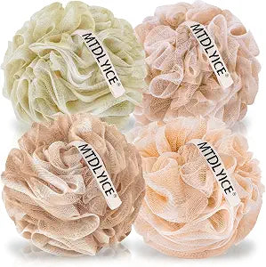 MTDLYICE Loofah Sponge, XL Large Loofah 75g 4 Pack, Bath Sponge Soft Mesh Shower, Body Scrubber, Loofah for Men, Bath Accessories Body wash Foaming (Beige)