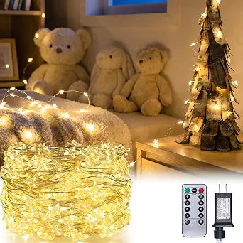 40FT 120 LEDs Star String Lights Plug in,Silver Wire,Warm White