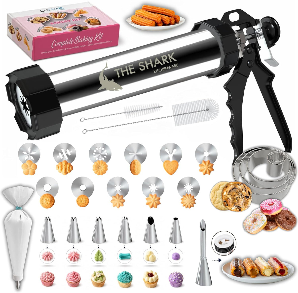 Churro Maker Machine & Spritz Cookie Press Gun Kit - 304 Stainless Steel