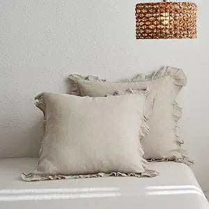 Simple&Opulence 100% Linen Euro Sham Covers with Ruffle, 26x26 Inch Pillow Covers Set of 2, Euro Pillow Shams for Bed Couch French Home Decor Luxury and Breathable Square Pillow Cases, Natural Linen