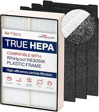 HEPA + 4 Carbon-Pre Filters Set Compatible Whirlpool Whispure Air Purifier AP150 AP250 Sears Kenmore 83353, 83374 83234 SMALL by LifeSupplyUSA