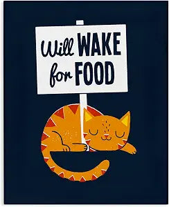 Funny Sleeping Cat Food Sign, 24 x 30 Inch Canvas Wall Art