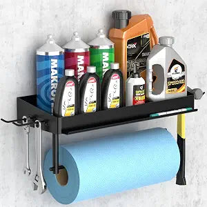 Taozun Garage Paper Towel Holder with Shelf for Garage Organization, Black