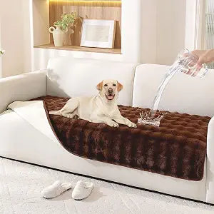 Waterproof Dog Bed Cover Non Slip Couch Covers for Dogs Washable Soft Faux Fur Sofa Cover Couch Covers for 3 Cushion Couch Sofa Pet Friendly (Brown)