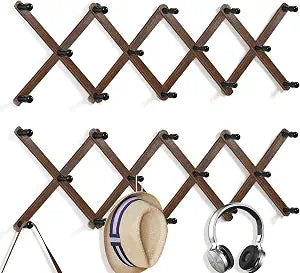 WGFKVAS 2 Pack Accordion Hat Rack for Wall, Hat Holder with 14 Pegs