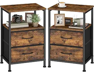 SONGMICS Nightstand with 2 Fabric Drawers, End Table with Open Shelf