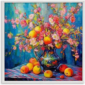 Peach Florals Bouquet Botanical, 12 x 12 Inch Framed Gicle Print