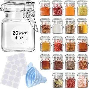 SKOCHE Spice Jars 20 Pack Small 4 oz Glass Jars Spice Jars Herb Jars