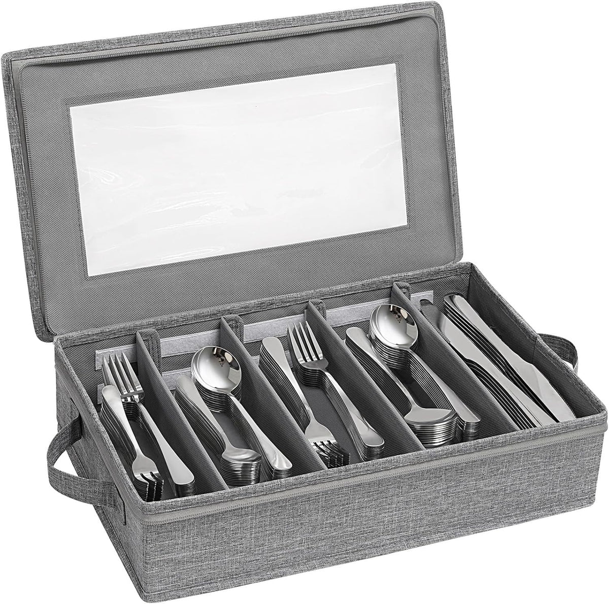 Lifewit Silverware Storage Box, Covered Flatware Organizer with Zipper Lid