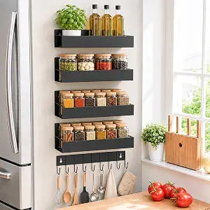 SMRCAD Magnetic Spice Rack 4 Pack with Hook  Heavy-Duty
