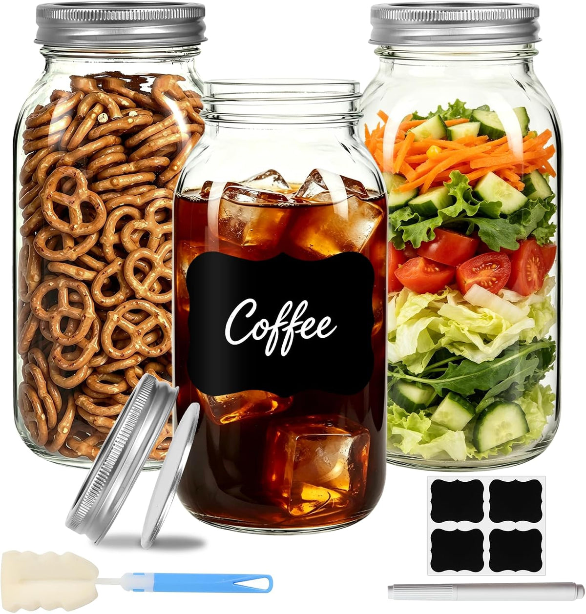 64 oz Wide Mouth Mason Jars with lids, 3 Pack Half Gallon Canning Jars