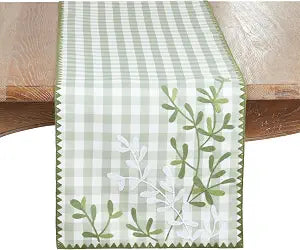 SARO LIFESTYLE Embroidered Gingham Table Runner  Non-Reversible Decorative Table Runner for Dining Table, 16"x70"