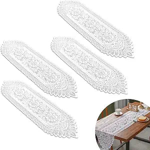 4 Pack Cotton Crochet Lace Rectangular Table Runner Dresser Scarf Doilies, 13'' X 44'' White Cotton Dresser Scarf Table Runner for Bedroom Furniture, Home Decor